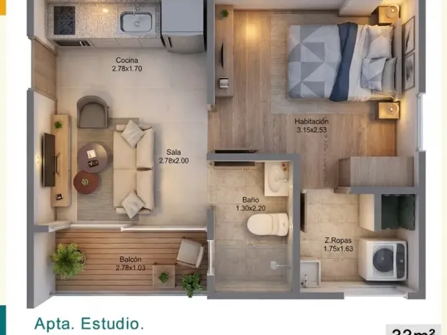 MAYPA Building – Studio Apartment 33 m² – La Playita, Caldas